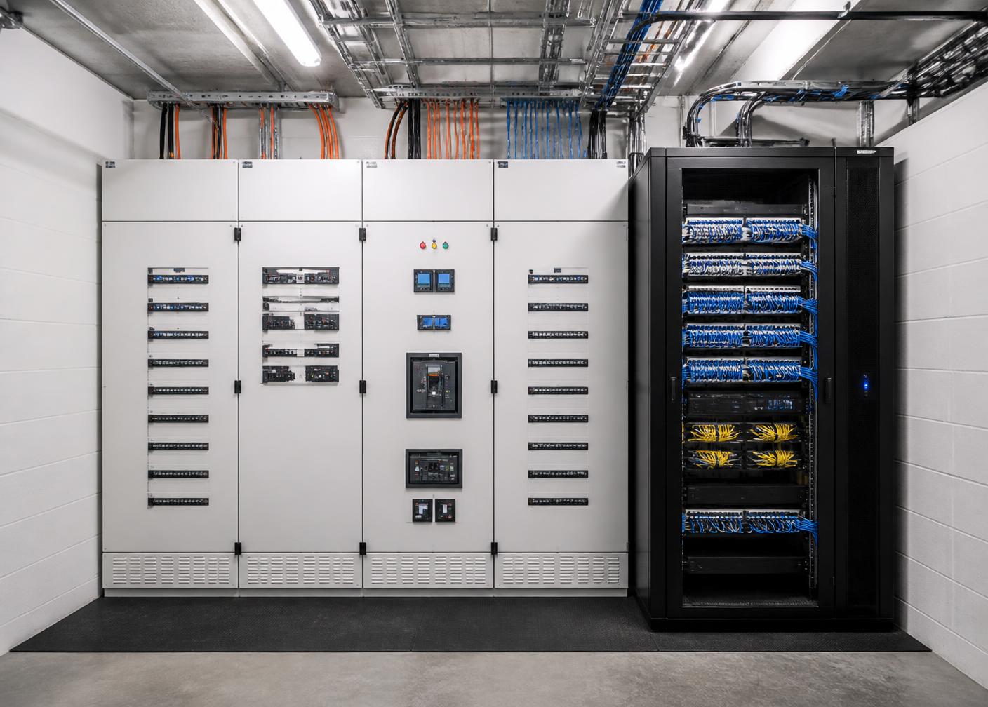 Distribution board and structured cabling cabinet in a plant room